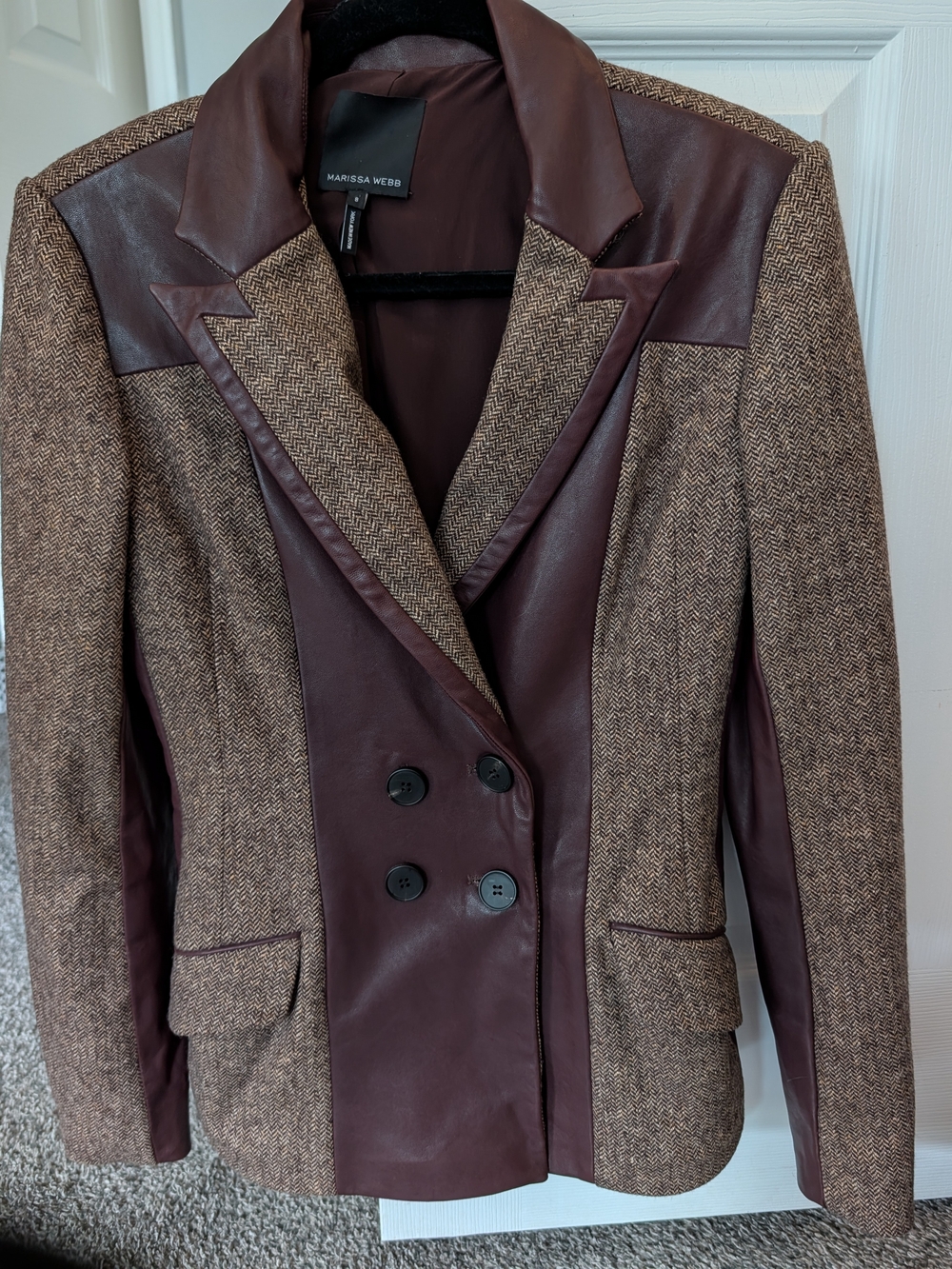 Marissa Webb Women's Eggplant And Brown Leather-Trim Herringbone Blazer